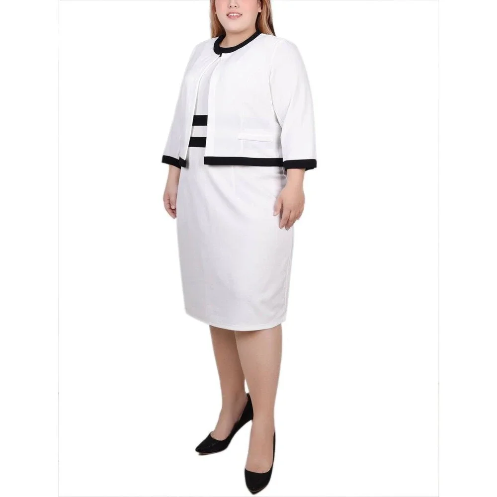 NY Collection Plus Size Colorblocked 2‑Piece Dress Set White 18W NWT $49